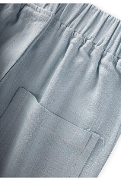 Cigit Contrast Stitched Linen Trousers 2-7 Years Blue