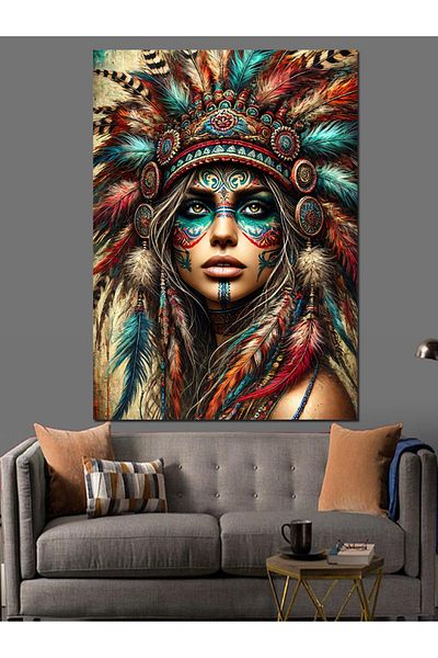 Tablomega Masked Native American Woman Decorative Canvas - Mdf Wooden Painting