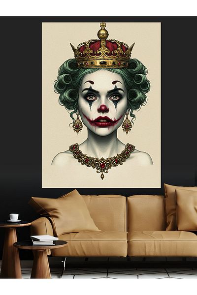 Tablomega Crowned Clown and Mysterious Portrait Decorative Canvas - Mdf Wooden Painting