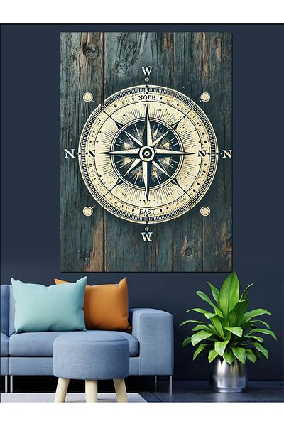 Tablomega Wooden Compass and Sailor Theme Decorative Canvas - Mdf Wooden Painting