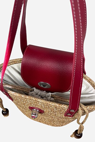 MaVaux Lily Genuine Leather Jute Straw Look Inner Lined Shoulder Bag