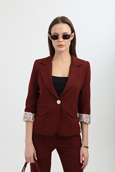 Milamia Tek Düğme Kol Detaylı Bordo Blazer Ceket