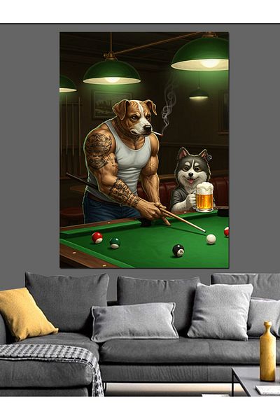 Tablomega Dog Playing Billiards Decorative Canvas - Mdf Wood Art Print
