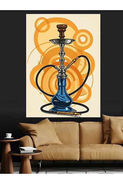 Tablomega Hookah and Abstract Lines Decorative Canvas - Mdf Wooden Painting