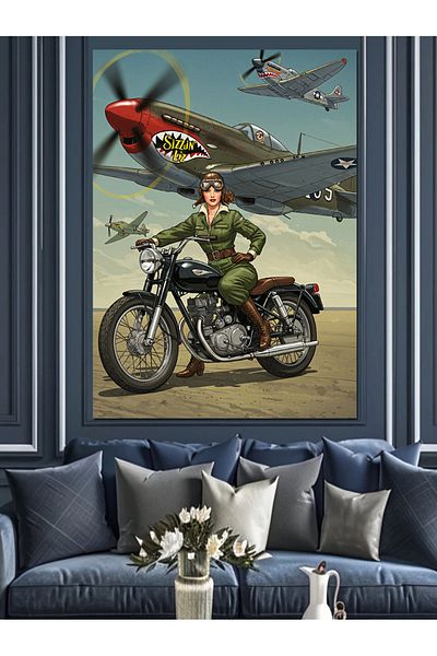 Tablomega Canvas Decorativ pentru Avion de Luptă și Motocicletă - Lemn MDF