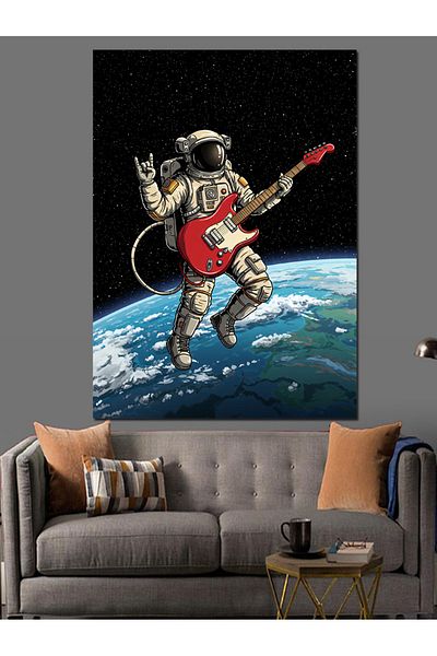 Tablomega Red Guitar Decorative Canvas in Space - Mdf Wooden Painting