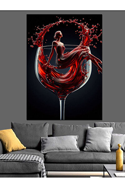 Tablo Mega Bardağın İçindeki Şarap Kadın Dekoratif Kanvas - Mdf Ahşap Tablo
