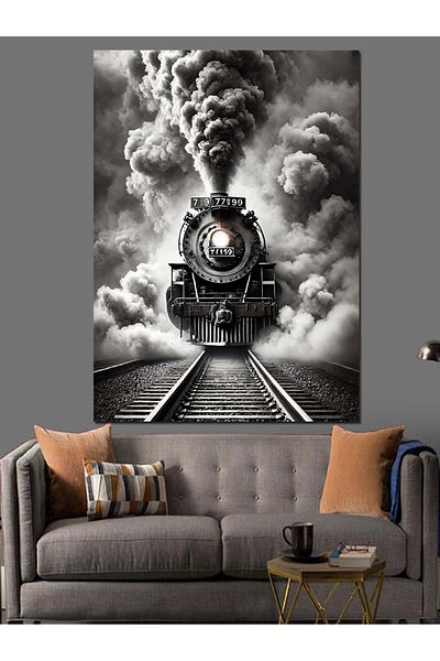 Tablomega Διακοσμητικός καμβάς Black Smoky Train - Ξύλινος πίνακας MDF