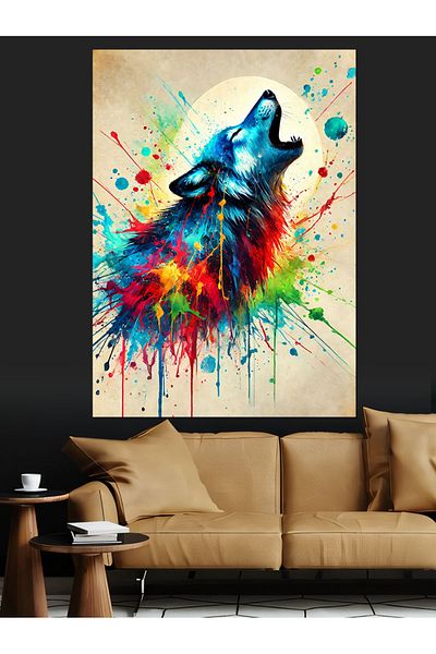 Tablomega Pânză decorativă Wolf și Splash colorată - Lemn MDF