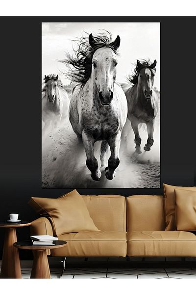 Tablomega Running Horses Decorative Canvas - Mdf Wood Table