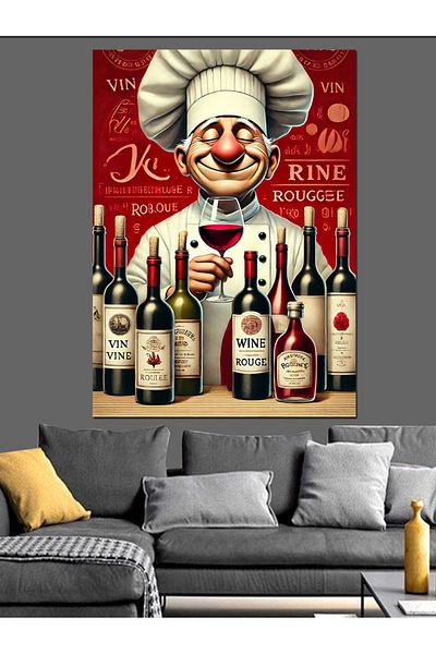 Tablomega Chef and Wine Bottles Decorative Canvas - Mdf Wooden Painting