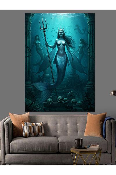Tablomega Mermaid and Mysterious Depths Decorative Canvas - Mdf Wooden Painting