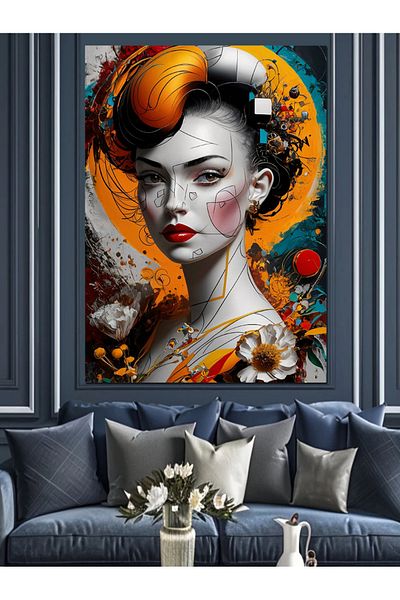 Tablomega Woman with Red Lipstick and Pastel Colors Decorative Canvas - Mdf Wooden Painting