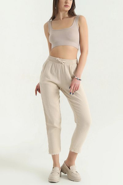 Thestiluxe Tasseled Leg Muslin Trousers