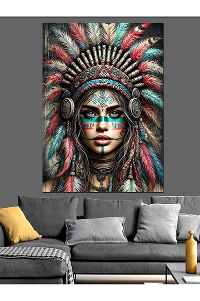 Tablomega Native American Woman and Traditional Patterns Decorative Canvas - Mdf Wood Painting