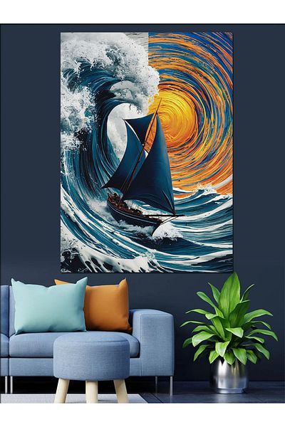 Tablomega Battle with Waves Decorative Canvas - Mdf Wooden Painting