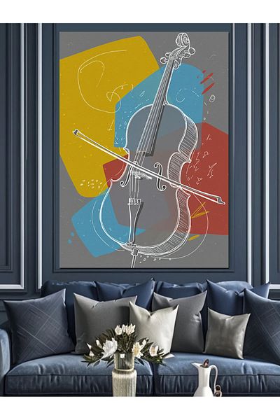 Tablomega Violoncel și Desene Geometrice Pânză Decorativă - Lemn MDF