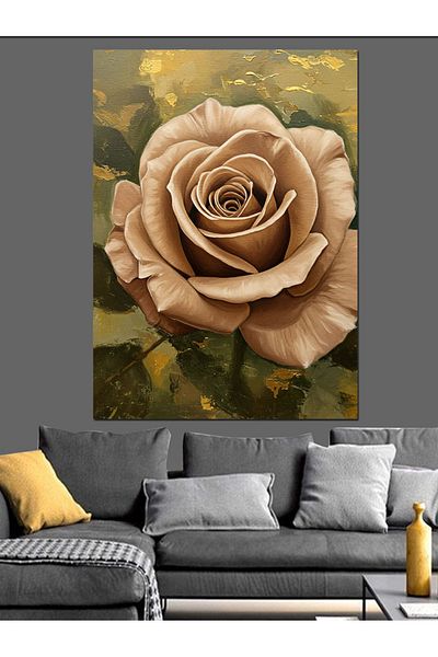 Tablomega Beige Rose Flower Decorative Canvas - Mdf Wooden Table