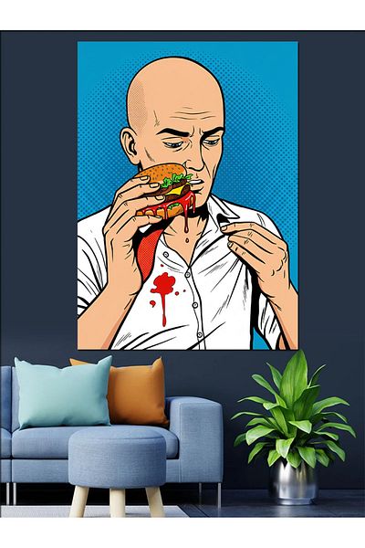 Tablomega Ketchup and Hamburger Drawing Decorative Canvas - Mdf Wooden Table