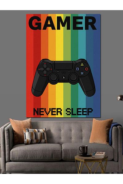 Tablomega "Gamer Never Sleep" and Game Passion Decorative Canvas - Mdf Wooden Painting