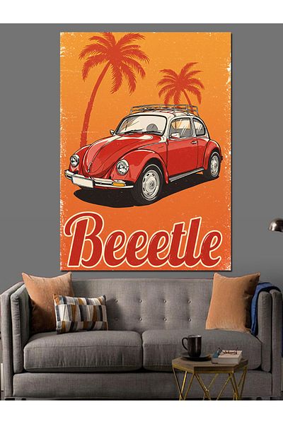 Tablomega Palmiers and Retro Vosvos "Beetle" Decorative Canvas - Mdf Wooden Painting