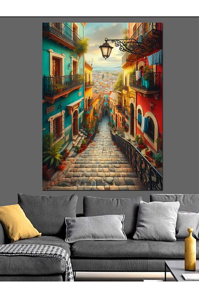 Tablomega Scări cu Street Color și Spiritul Mediteranean Pânză Decorativă - Pictură din Lemn MDF