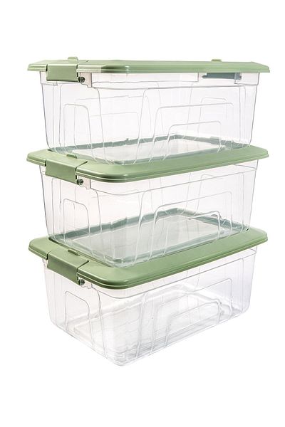 Herevin 5.75 Lt Green Color Triple Storage Container Set - 210 mm X 312 mm X 140 mm