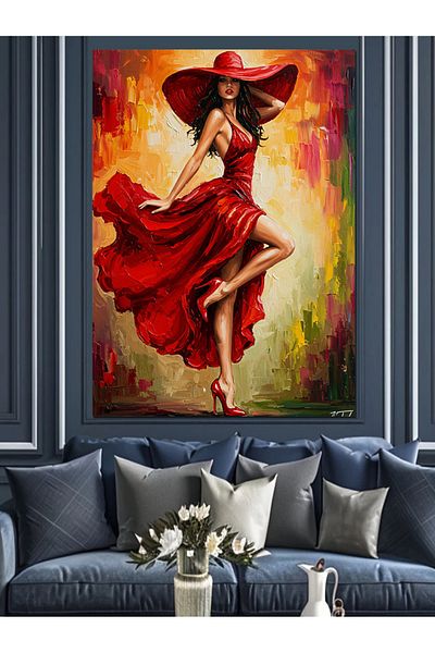 Tablomega Woman in Red Dress Decorative Canvas - Mdf Wooden Painting