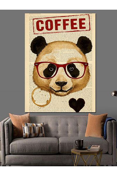 Tablomega Coffee Loving Panda Decorative Canvas - Mdf Wooden Table