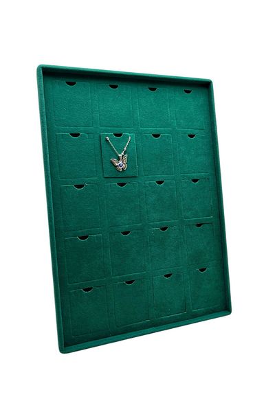 MeGass Dekor Roman Model Vertical Suede Fabric Green Color 20 Piece Pad Jewelry Display Tray with Legs