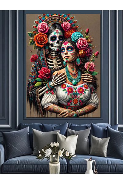Tablomega Pânză decorativă cu figură La Catrina colorată - MDF Lemn