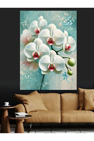 Tablomega Orchid and White Flowers Decorative Canvas - Mdf Wooden Painting