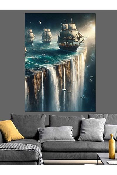 Tablomega Sailing Ships Above the Waterfall Decorative Canvas - Mdf Wooden Painting