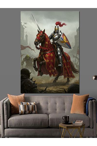 Tablomega Pânză Decorativă Cavaler și Cal Roșu - Lemn MDF