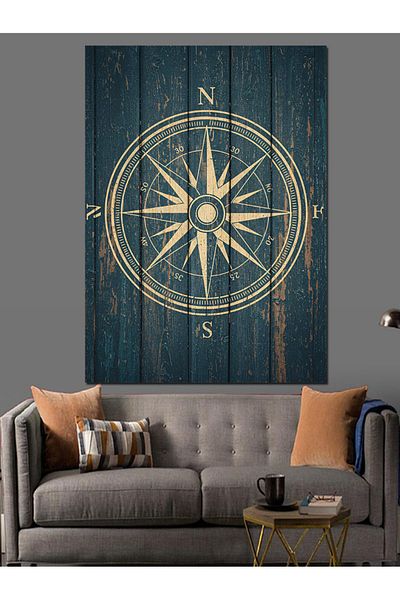 Tablomega Antique Compass Pattern Decorative Canvas - Mdf Wooden Painting