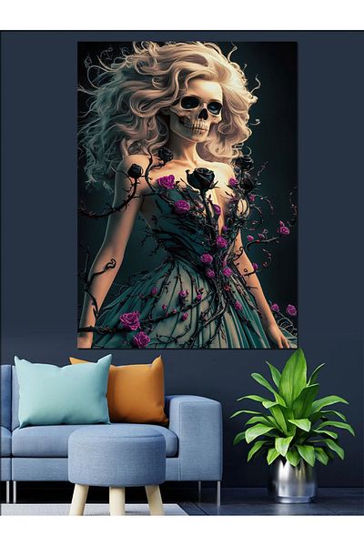 Tablomega Pânză Decorativă Femeie Skull - Lemn MDF