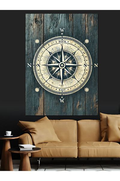 Tablomega Wooden Compass and Sailor Theme Decorative Canvas - Mdf Wooden Painting