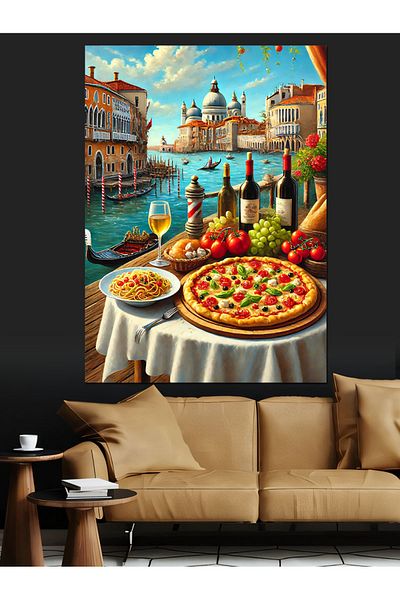 Tablomega Italian Cuisine and Venetian Table Decorative Canvas - Mdf Wooden Table