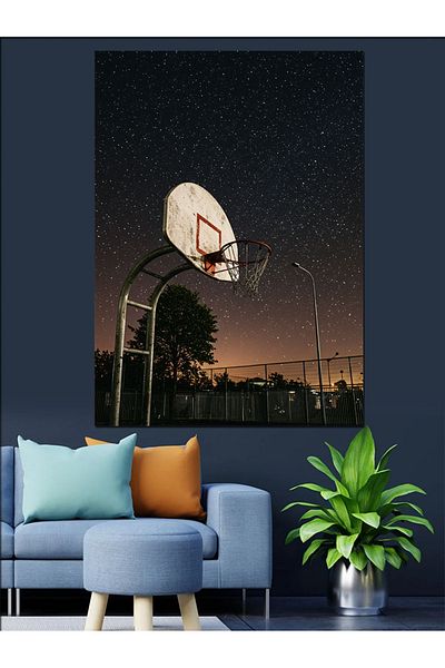 Tablomega Night Basketball Court and Stars Decorative Canvas - Mdf Wooden Painting