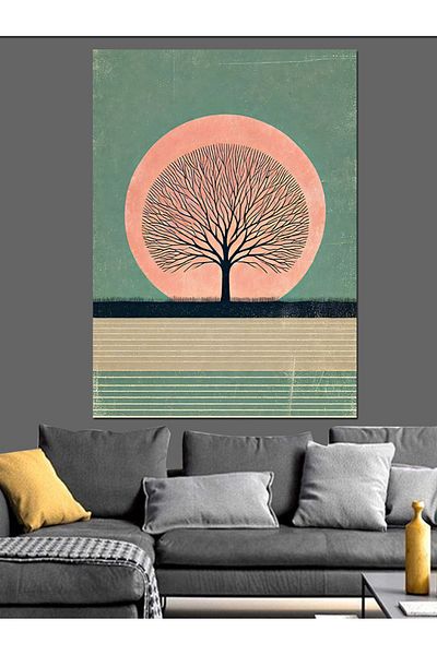 Tablomega Pink Moon and Tree Silhouette Decorative Canvas - Mdf Wooden Painting