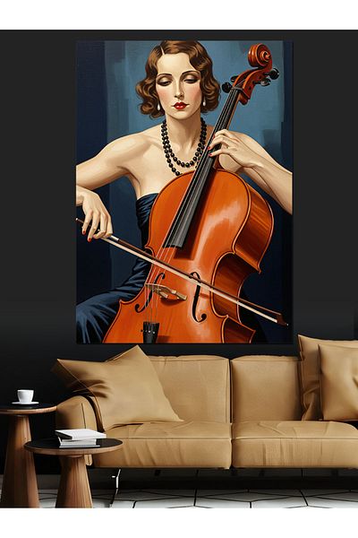 Tablomega Pânză decorativă cu desen de femeie Cellist - Lemn MDF