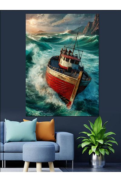 Tablomega Pânză decorativă Waves And Fishermen On Boat - Lemn MDF
