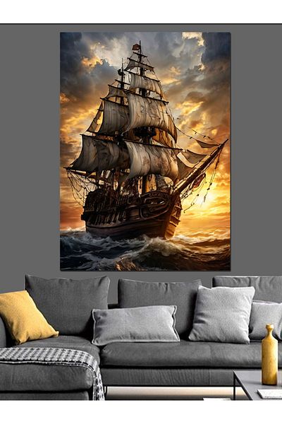 Tablomega White Sailing Boat Decorative Canvas - Mdf Wooden Painting
