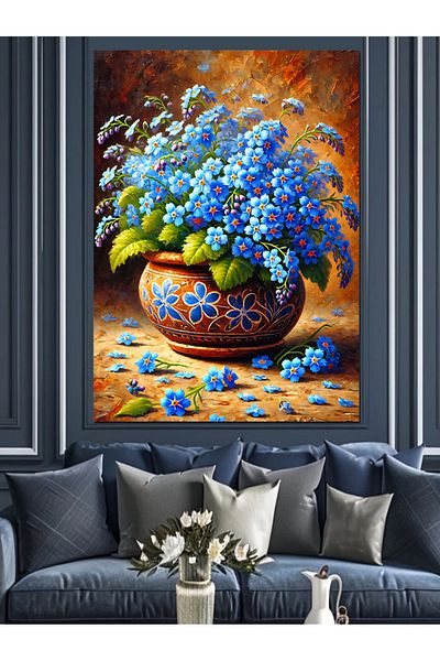 Tablomega Floral Ceramic Vase and Bouquet Decorative Canvas - Mdf Wooden Painting
