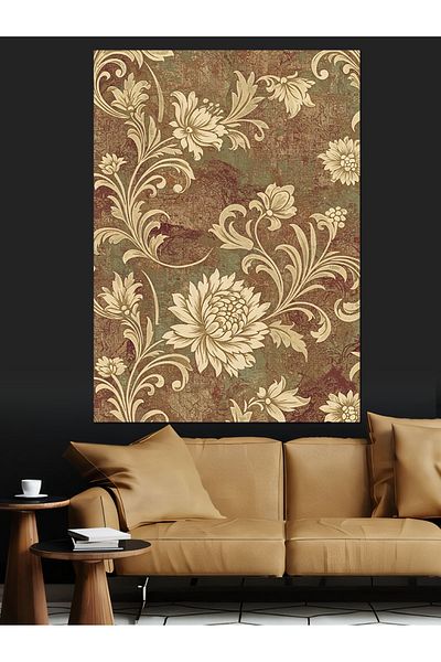 Tablomega Beige Patterned Antique Background Decorative Canvas - Mdf Wooden Table