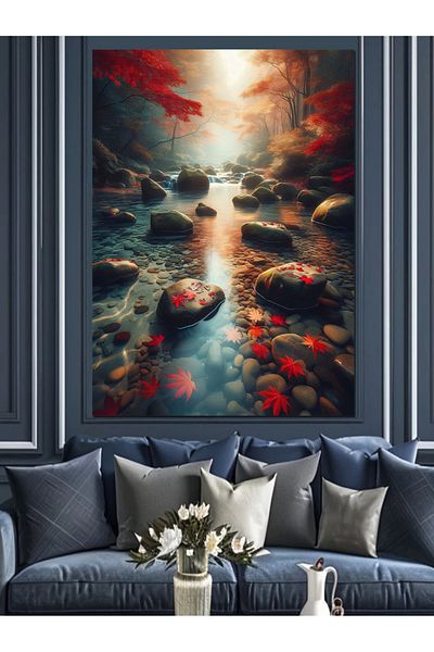 Tablomega A Creek in Autumn Decorative Canvas - Mdf Wooden Painting