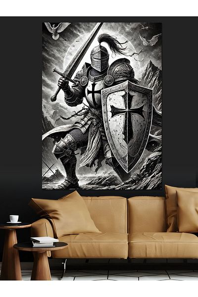 Tablomega Knight Sword and Shield Decorative Canvas - Mdf Wooden Painting