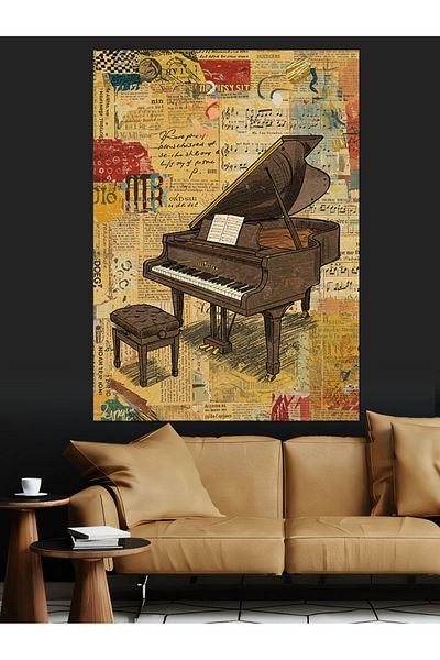 Tablomega Old Piano and Musical Texture Decorative Canvas - Mdf Wood Painting