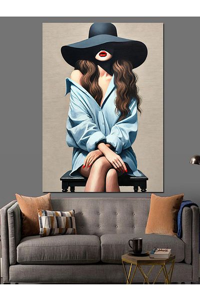 Tablomega Woman with Elegant Hat and Mystery Decorative Canvas - Mdf Wooden Painting