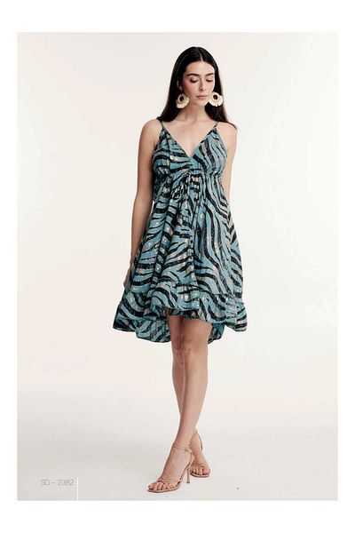 LaraLisa Collection Short Summer Dress with Rope Strap Foil Print Lacing Size Adjustment